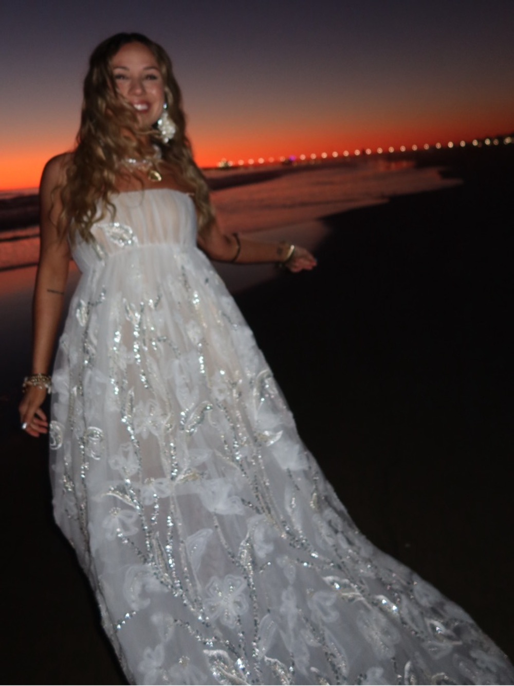 Elegant White Strapless Sequin Maxi Dress